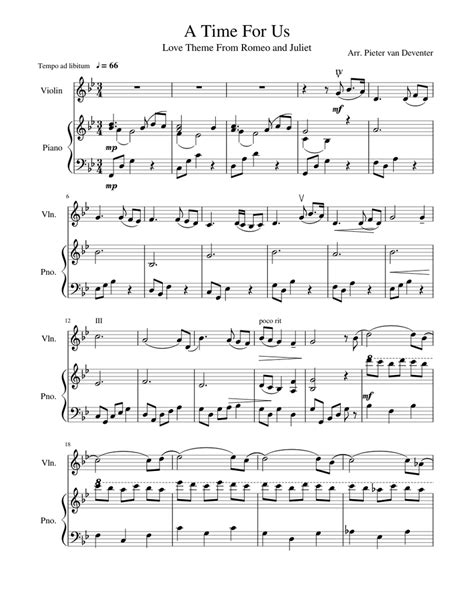 A Time For Us Love Theme From Romeo And Juliet Sheet Music For Piano Violin Solo