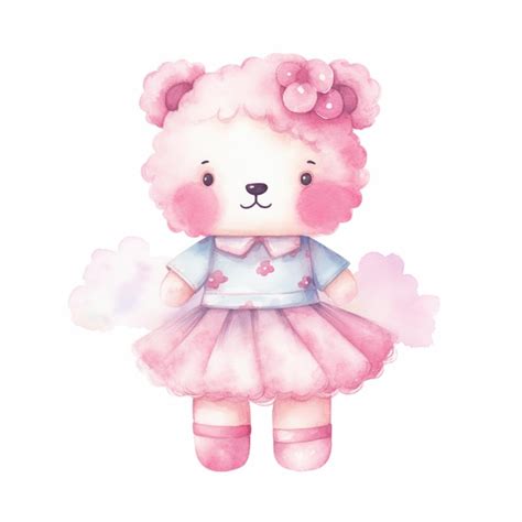 Un Oso De Peluche Rosa Con Un Vestido Rosa Y Un Lazo Rosa En La Cabeza