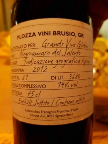 Globus Plozza Vinio Brusio Negroamaro Del Salento Vivino Us