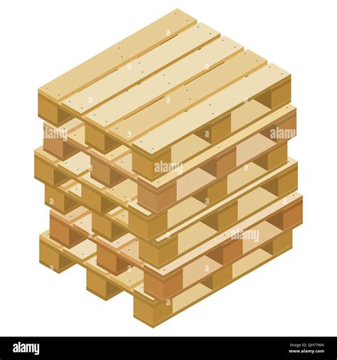 Pila De Palets Isométricos Para Embalaje Y Transporte Aislados Sobre Blanco Ilustración