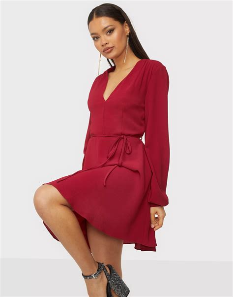 Buy Glamorous Nelly X Glamorous Long Sleeve Flounce Dress Burgundy