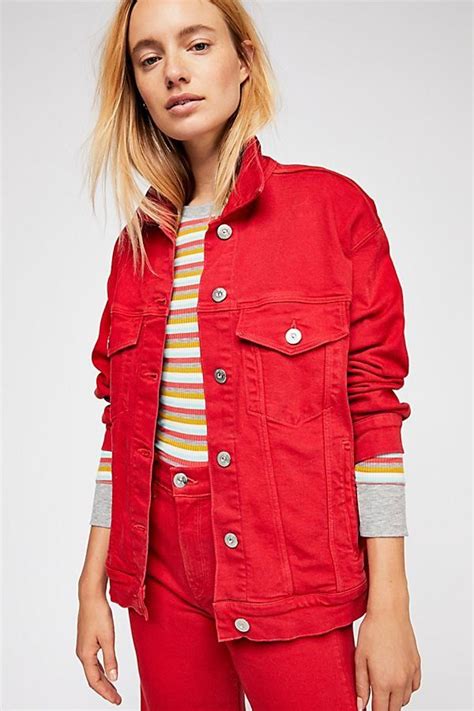 3x1 Oversized Boyfriend Classic Jacket Denim Jacket Women Red Denim Jacket Classic Denim Jacket