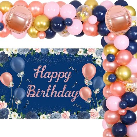 Fangleland Navy Blue And Rose Gold Birthday Decorations Girls Women