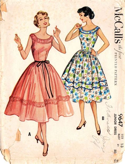 1950s Mccall S 9647 Vintage Sewing Pattern Junior Party Etsy