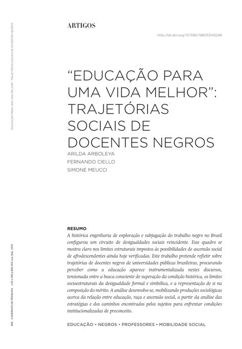 Pdf Educa O Para Uma Vida Melhor Trajet Rias Sociais De Docentes