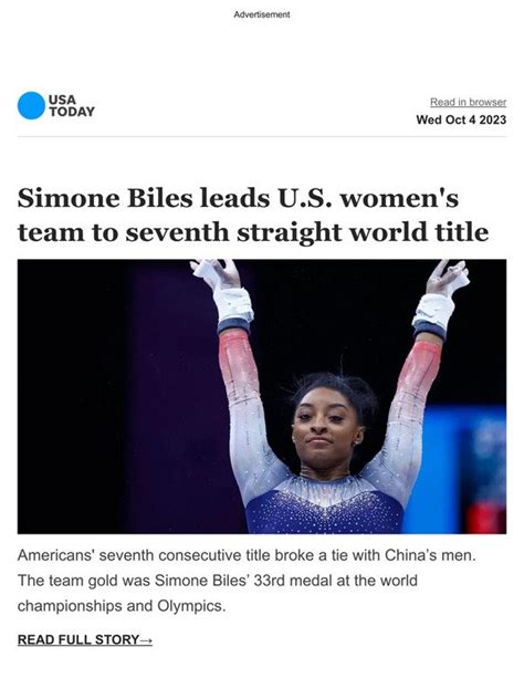 Usa Today Breaking Simone Biles Leads Us Womens Gymnastics To Record Seventh Consecutive