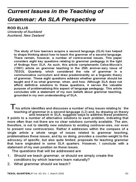 Current Issues In The Teaching Of Grammar An Sla Perspective Pdf