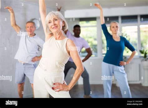 Group Of Multiethnic Mature People Dancing Modern Dance Stock Photo Alamy