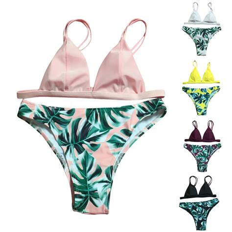 Lasperal Multicolor Womens Swimwear Leaf Printed Sexy Bikini Suit Push