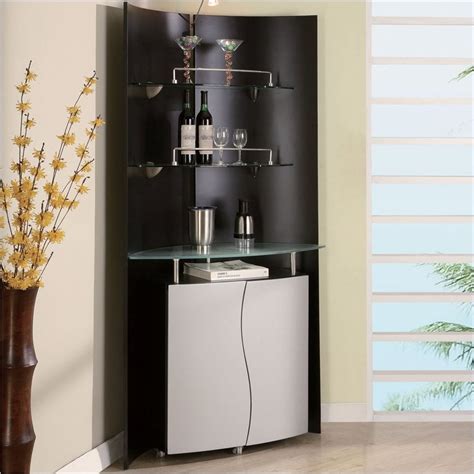 Corner Home Bar Unit In Black And Silver M7442 Bs