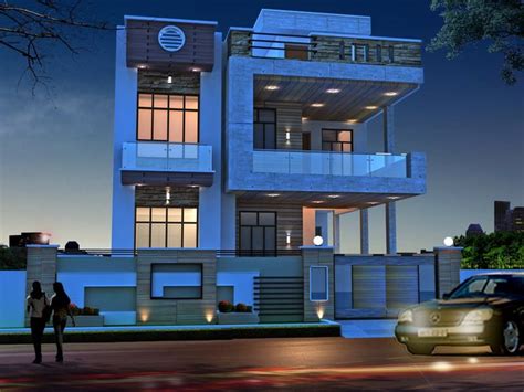 Modern House exterior night view free 3D model | CGTrader