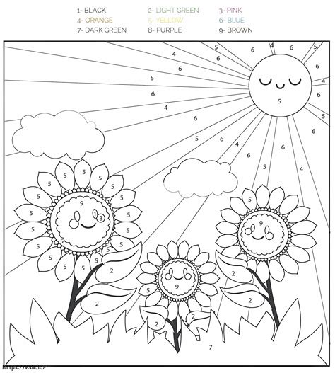 Cute Flowers Color By Number coloring page