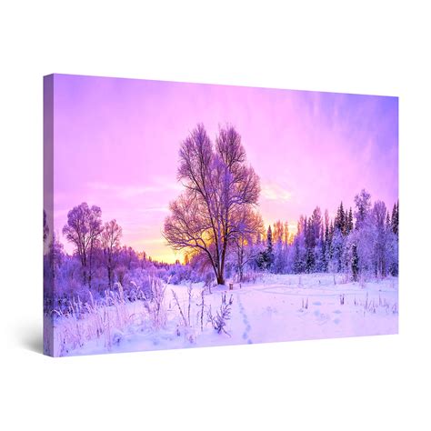 Startonight Canvas Wall Art Abstract Purple Winter Sunrise Landscape