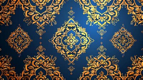 Thai Pattern Symmetrical Pattern Blue Gold Background Premium Ai