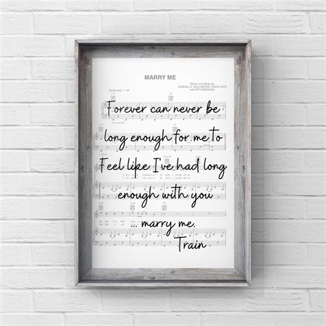 Marry Me Train Sheet Music and lyrics wall hanging art print | Etsy