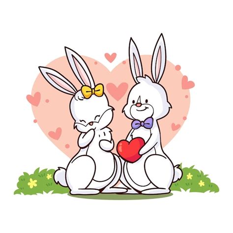 Free Vector Hand Drawn Valentines Day Rabbits Couple