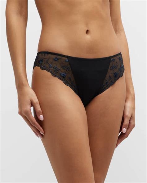 La Perla Midnight Botanica Floral Embroidered Briefs Neiman Marcus