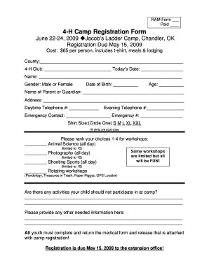 Fillable Online Oces Okstate H Camp Registration Form Oces Okstate