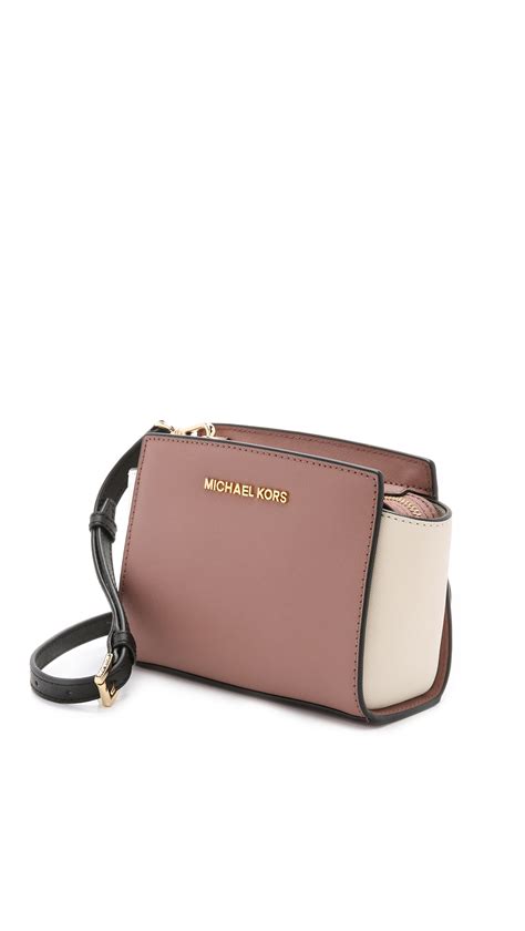 Michael Michael Kors Selma Mini Color Blocked Cross Body Bag In Dusty Rose Ecru Black Pink Lyst