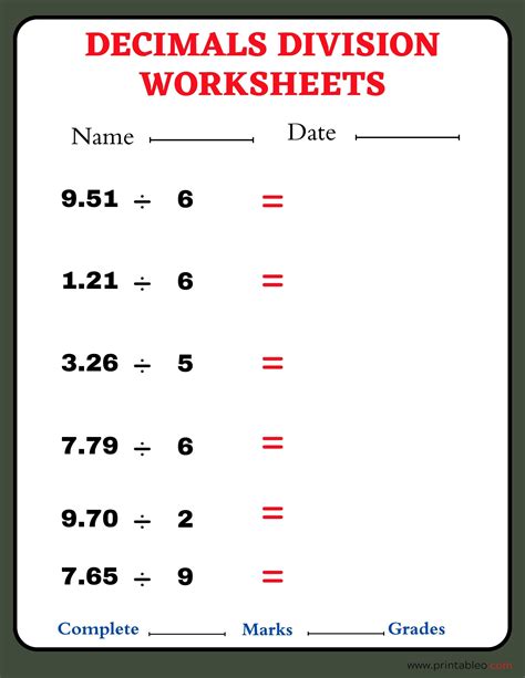 41 Decimal Division Number Worksheet With Lesson Plan