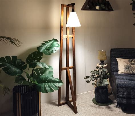 Buy Achille Wooden Floor Lamp With Jute Fabric Lampshade At Off