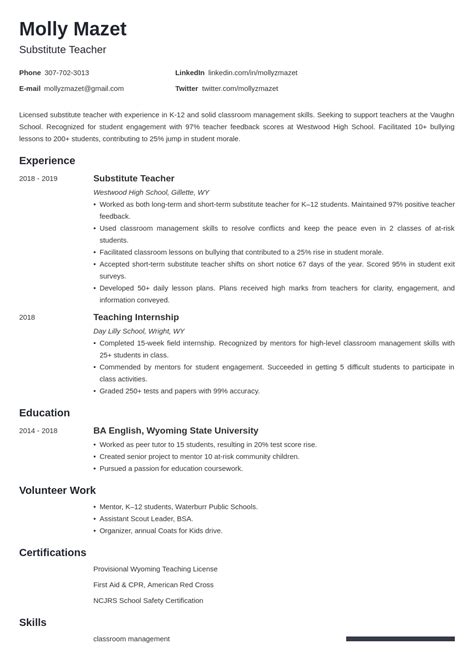 Substitute Teacher Resume—examples And Template For 2024