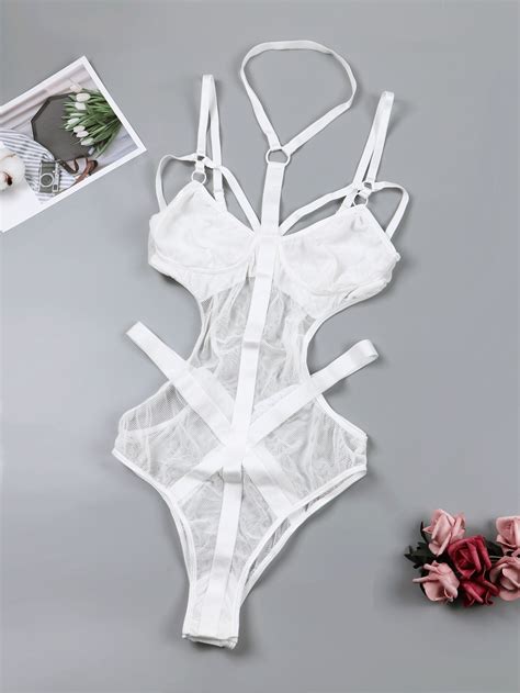 Women S Lingerie Bodysuit See Through Cut Out Mesh Teddy Bodysuit SHEIN USA