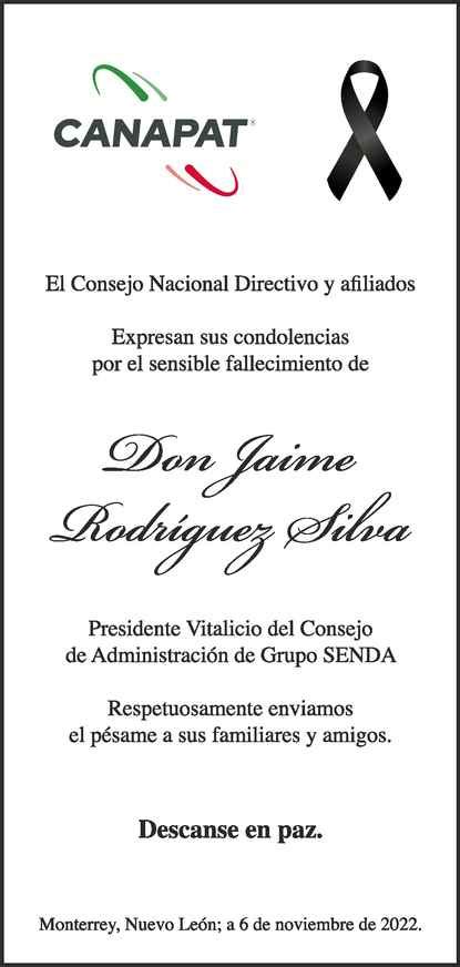 Don Jaime Rodríguez Silva Obituario Esquela