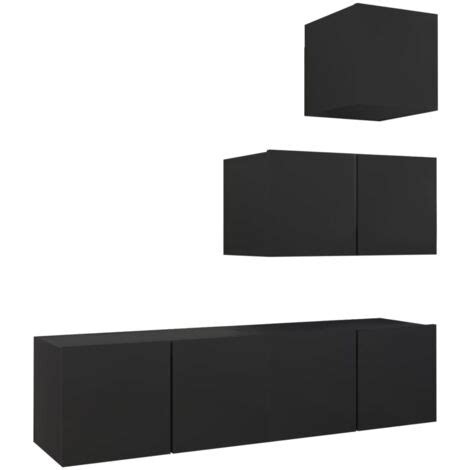 Ensemble De Meuble Tv Pcs Bancs Tv Armoires De Rangement Noir