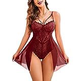 Hotme Women V Neck Floral Lace Lingerie Set Open Front Sexy Sheer