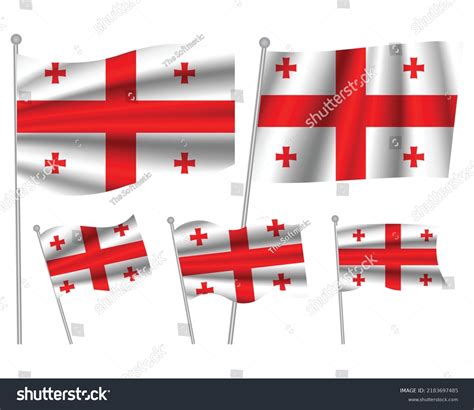 Set Georgia Waving Flag On Isolated Stock Vector Royalty Free