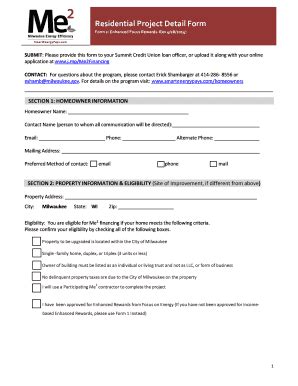 Fillable Online City Milwaukee Residential Project Detail Form City