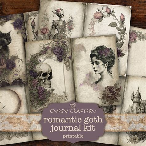 Romantic Goth Junk Journal Kit Printable Pages Ephemera Etsy