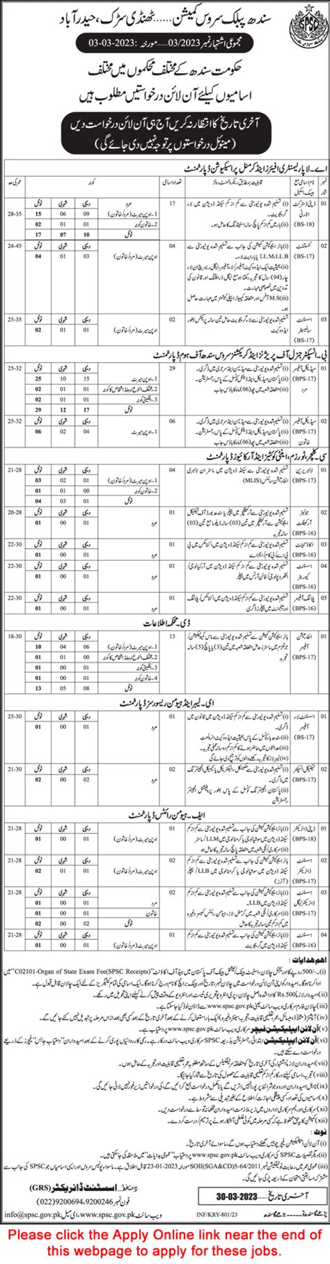 SPSC Jobs March 2023 Apply Online Consolidated Advertisement No 3 2023