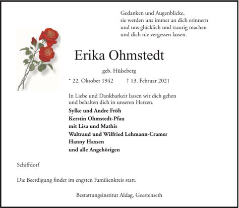 Erika Ohmstedt Gedenken Nordsee Zeitung