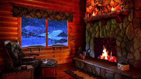 Cozy Winter Hut Ambience & Cat | Snowfall & Fireplace Sounds for Deep ...