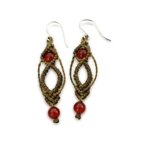 Macrame Natural Stone Earrings With Fire Agate Gemstones Rumi Sumaq