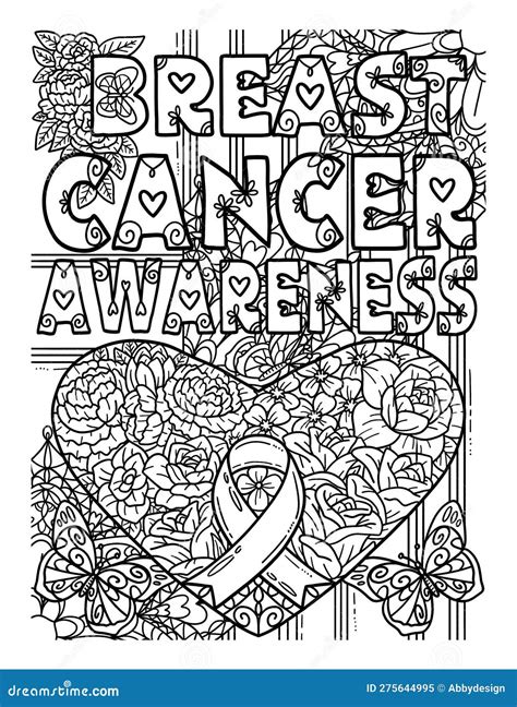 Breast Cancer Awareness Coloring Page for Adult Stock Vector ...