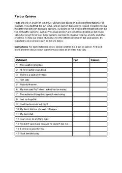 Cbt Fact Or Opinion Worksheet By Mr Hewitt Tpt