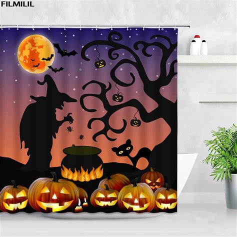 Halloween Shower Curtains Castle Witch Horror Forest Pumpkin Lantern