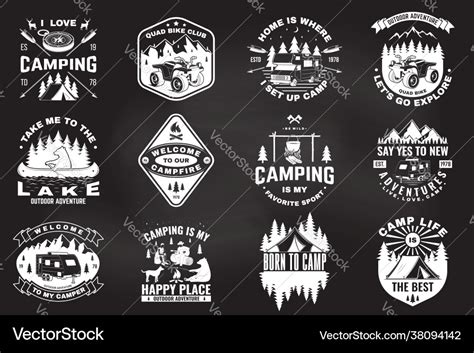 Set Summer Camp Badges On Chalkboard Royalty Free Vector