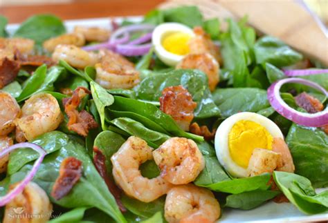 Spinach Salad With Shrimp And Warm Bacon Dressing Recipe Just A Pinch Recipes