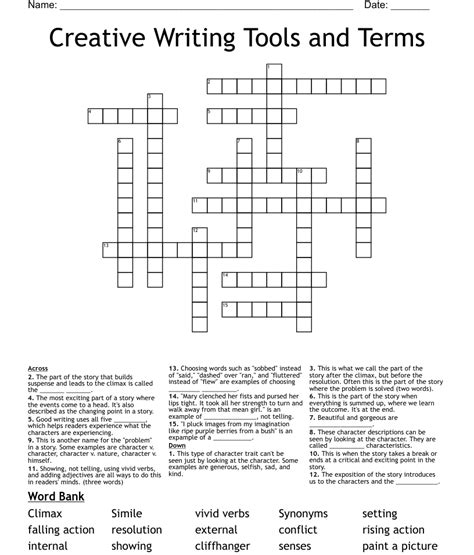 Creative Writing Tools And Terms Crossword Wordmint