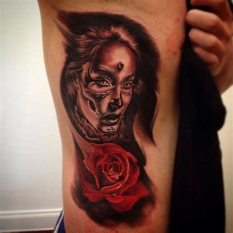 Lovely Santa Muerte Tattoo By Fabian De Gaillande Rose Tattoos