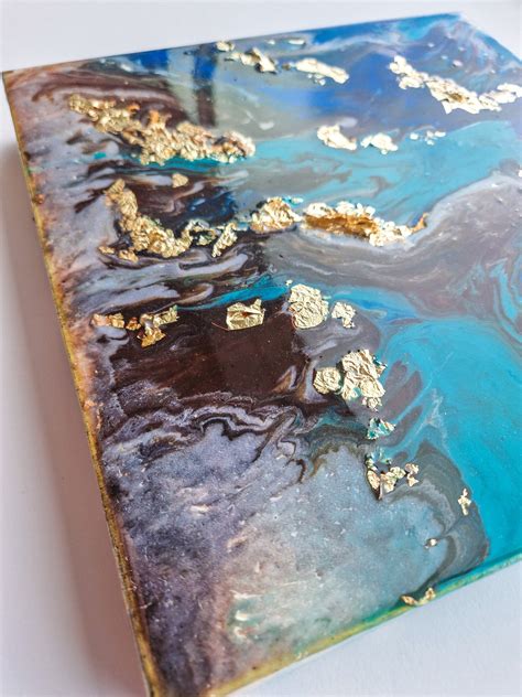 Abstract Epoxy Art Acrylic Painting Abstract Blue Gold Dutch Pouring A Arty Margarita