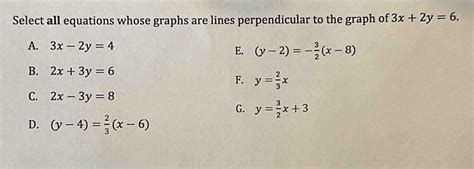 Solved Select All Equations Whose Graphs Are Lines Perpendicular To