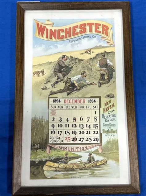 Vintage Winchester Rifles Calendar Of 1894 Remington Art Litho Print