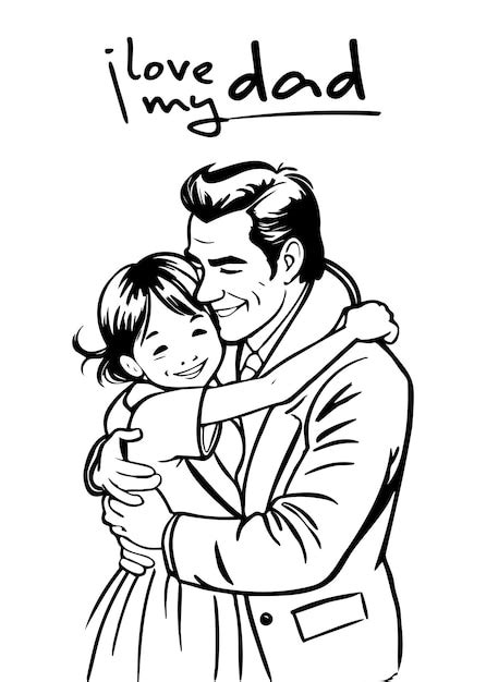 Premium Vector | Father and daughter 5 ink drawing cartoon carchacter ...