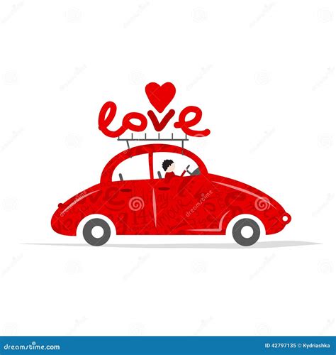 Love Red Car For Your Design Stock Vector Illustration Of Road