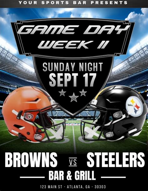 Nfl 2023 Week 2 Flyer Browns Vs Steelers Template Postermywall